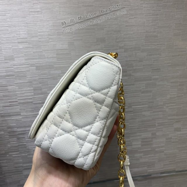 Dior女包 迪奧Caro小號菱格紋牛皮革白色鏈條包 Dior肩背斜挎包  dfk1614